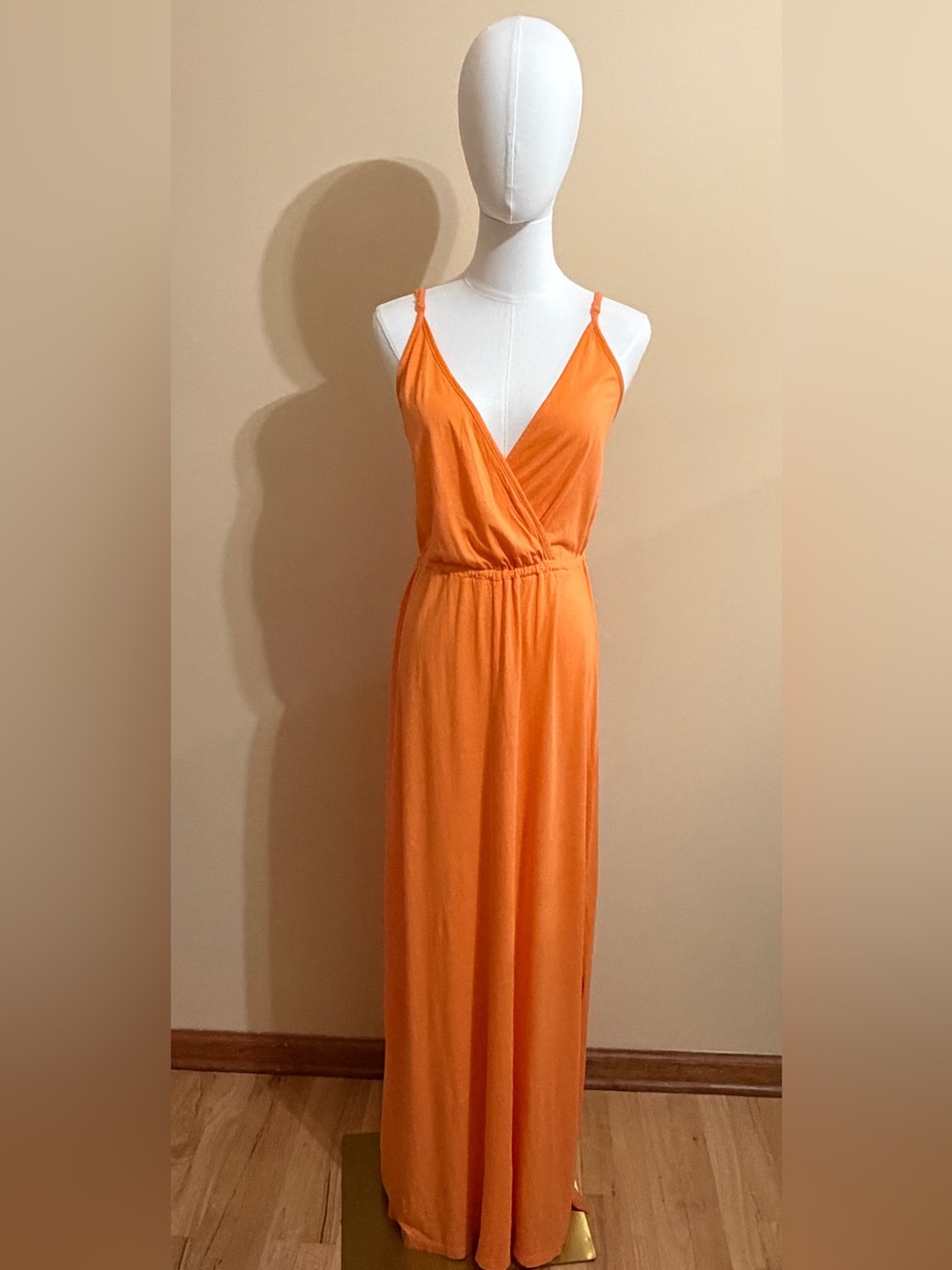 bobi‎ Orange Wrap-Front Maxi Dress with Spaghetti Straps